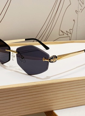 欧洲站新款时尚太阳镜潮牌百搭无框菱形墨镜欧美 ins风个性防晒眼