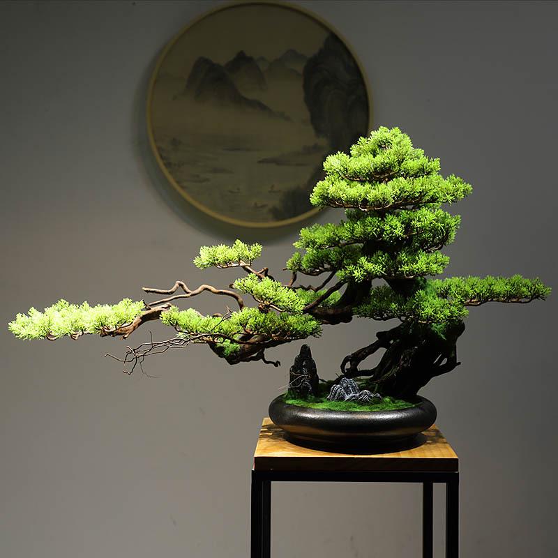新中式仿真迎客松客盆景办公室禅意绿植摆件客厅玄关装饰酒店样板