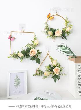 斯堪的纳维亚墙装饰墙挂花环绿色植物无打孔电视背景墙挂小挂件在