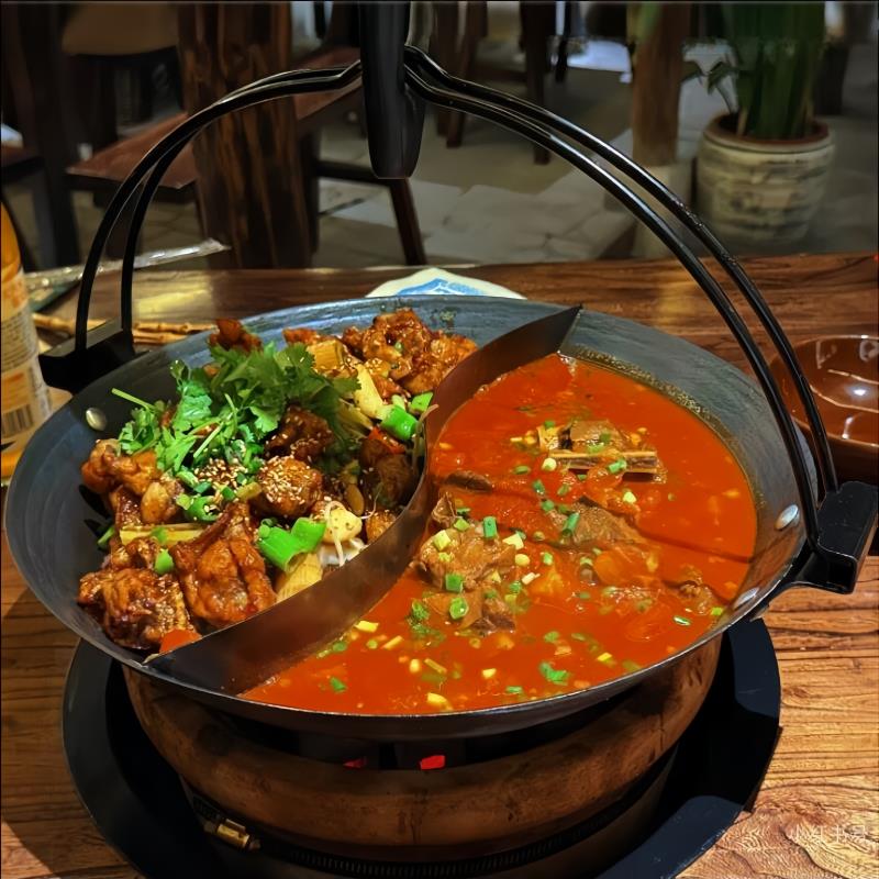 商用鸳鸯双提吊锅老式农家乐地摊锅吊架火锅柴火灶炖锅烧锅干锅