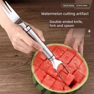 西瓜切块神器双头不锈钢切丁分割器家用刀叉厨房两用锋利专用画刀