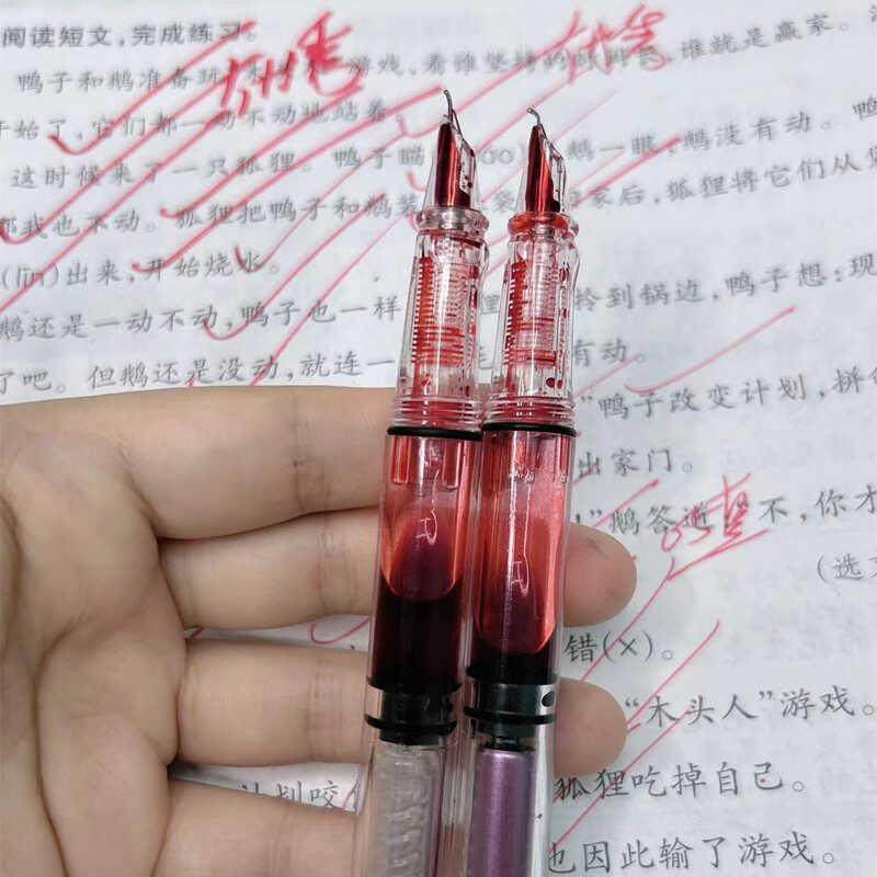 透明大容量活塞吸墨硬笔书法练字美工钢笔教师批改作业书写红钢笔