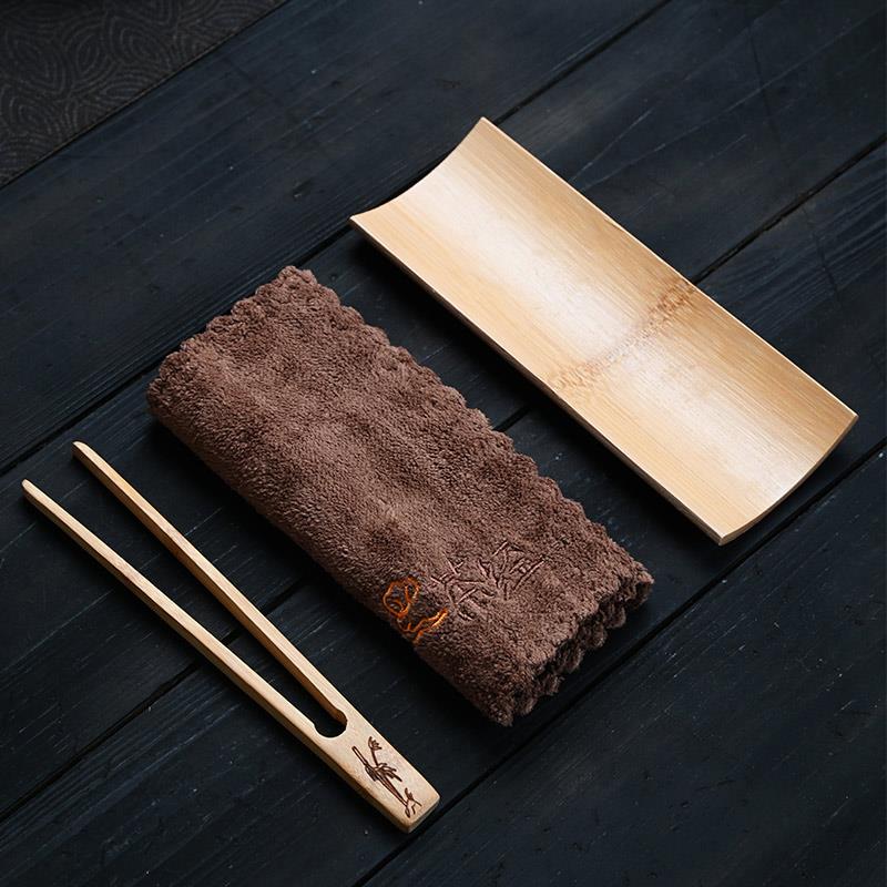 竹制茶道茶巾三件套功夫茶具配件茶杯夹投茶器日式茶夹茶荷茶则