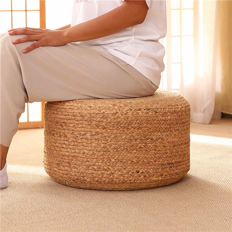 藤编矮凳家用坐墩换鞋凳榻榻米圆凳客厅矮凳实木板凳沙发凳小凳子