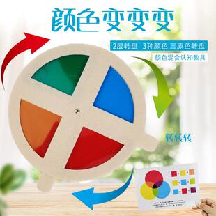 儿童三原色透光片颜色认知启蒙板早教混色光配色转盘科学幼儿环创