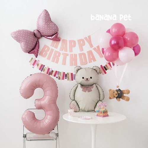 banana pet宠物可爱粉色系猫咪狗狗生日蝴蝶结拉花小熊热气球装饰