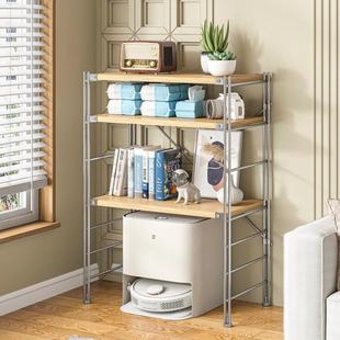 日式原木风置物架家用落地收纳架子扫地机器人洗衣机下空式高脚架