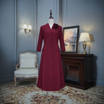 七分袖婚宴礼服如翡连衣裙