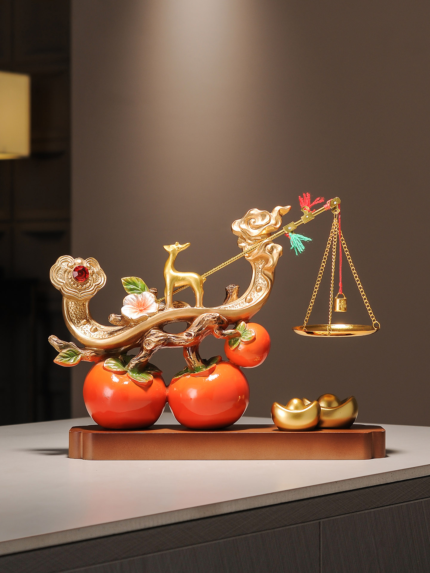 柿柿称心如意招财摆件玄关客厅电视柜乔迁搬家礼物轻奢高档装饰品