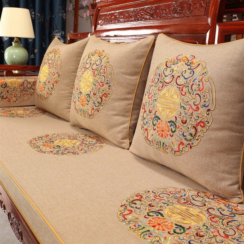 红木沙发坐垫实木家具罗汉床五件套防滑垫新套罩中式垫布套装新款