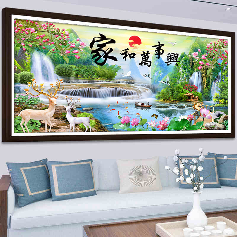 线绣手工十字绣2023新款绣家和万事兴客厅流水生财风景山水画满绣
