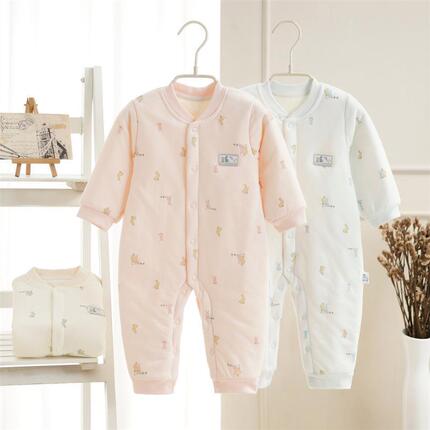 Spring and Autumn Baby Quilted Jumpsuit Newborn Pure Cotton Thin Cotton Newborn Baby Romper Three-Layer Warmth Seamless Romper