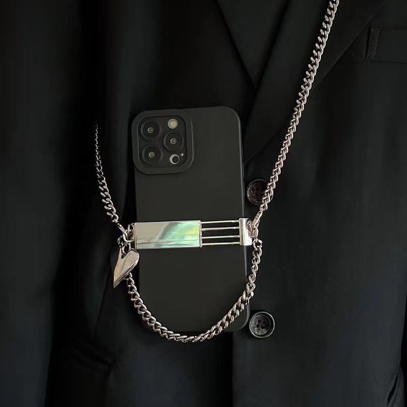 ins风金属背夹手机夹挂绳斜挎长款链条通用高级感创意小红书同款