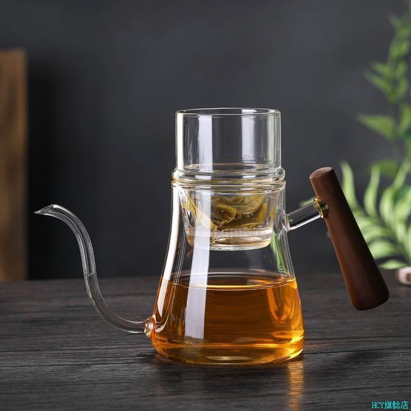 茶壶懒人泡茶器高硼硅玻璃家用过滤花红茶冲茶器透明茶水分离茶*