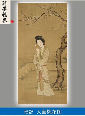 高清复刻明代张纪人面桃花图仕女
