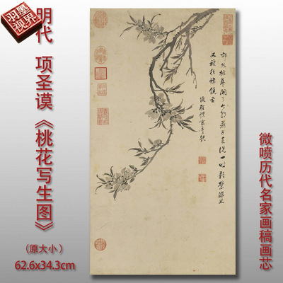 明项圣谟桃花写生图花鸟画书画微