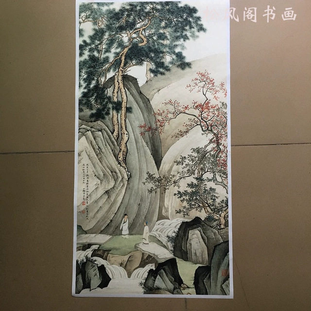 陈少梅游山听泉图 中式挂画人物山水国画真迹微喷书画复制装饰画