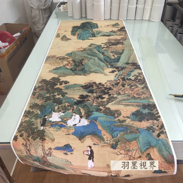 仇英桃源仙境图山水人物国画书画真迹高清微喷复制客厅中堂装饰画