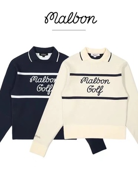 韩国25秋冬MALBON高尔夫女装运动休闲翻领长袖针织衫毛衣高弹保暖