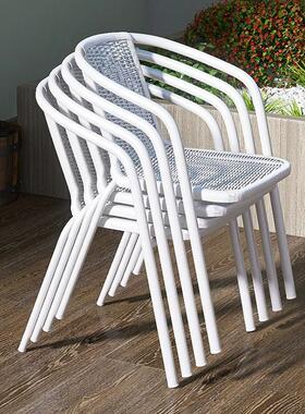 阳台休闲桌椅庭院白色户外露天桌椅靠背桌椅家用室外藤椅休闲单人