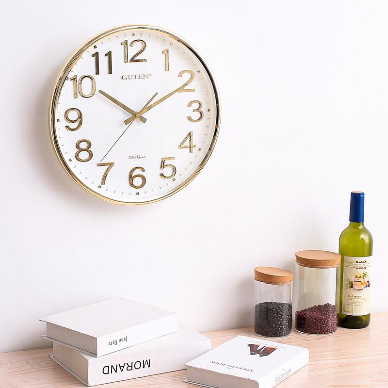 减价挂钟简约北欧静音客厅创意圆形钟表个性金属挂表石英钟家用