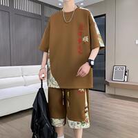 A new Chinese-style casual sportswear set for men in summer, featuring a trendy short-sleeved T-shirt. It's a cool and stylish outfit for teenagers thumbnail 3