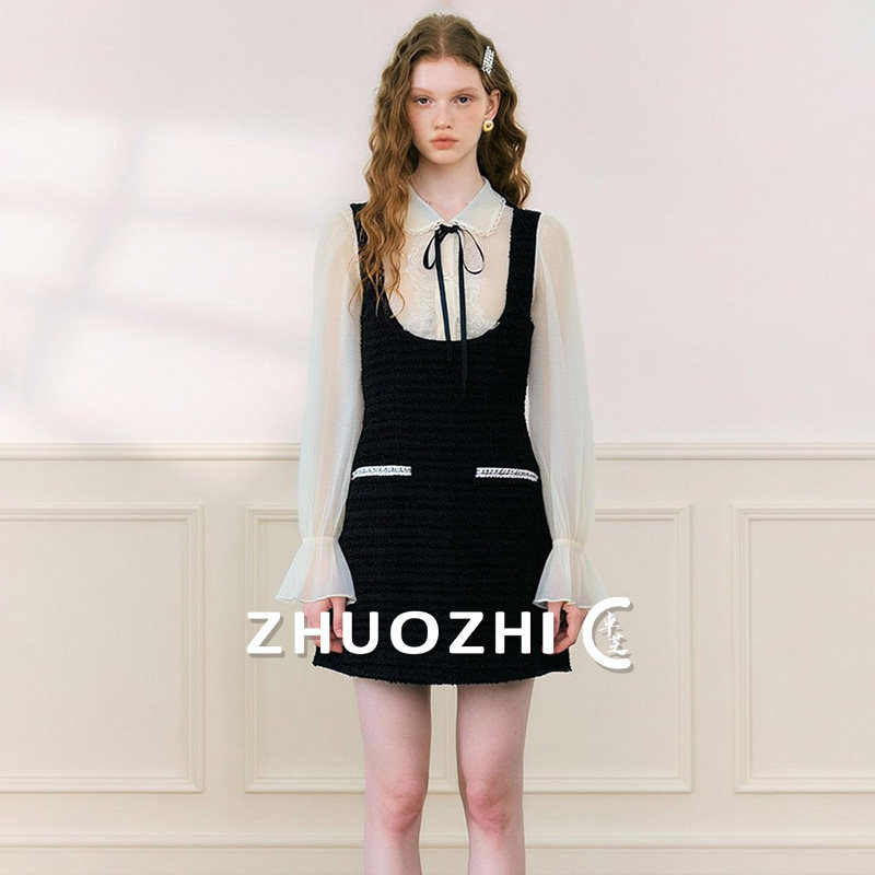 【卓芝】法式小香风假两件翻领连衣裙2025秋季新款收腰百搭裙子女,女装/女士精品,连衣裙,淘宝优惠券,粉丝福利购,淘宝优惠卷