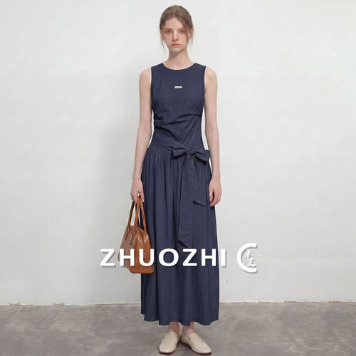 简约风格无袖绑带连衣裙女