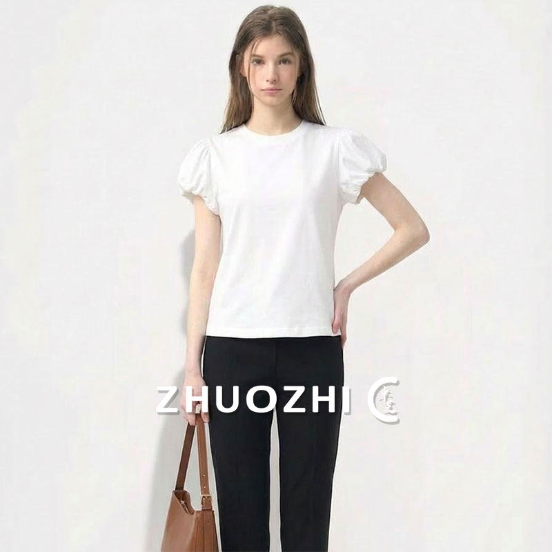 【爆款】淑女风泡泡袖短袖T恤女2026夏季新款白色简约舒适小衫