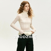 卓芝 新款 法式 复古花边拼接高领长袖 T恤2025秋季 修身 打底上衣
