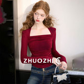 爆款 百搭修身 卓芝气质方领显瘦针织衫 2025秋季 新款 长袖 上衣
