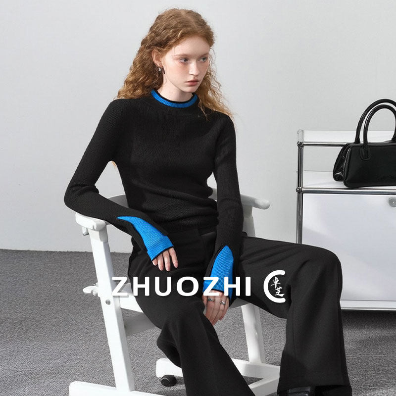 【卓芝】法式撞色假两件针织衫女2025冬季通勤修身时尚内搭毛衣,女装/女士精品,毛针织衫,淘宝优惠券,粉丝福利购,淘宝优惠卷