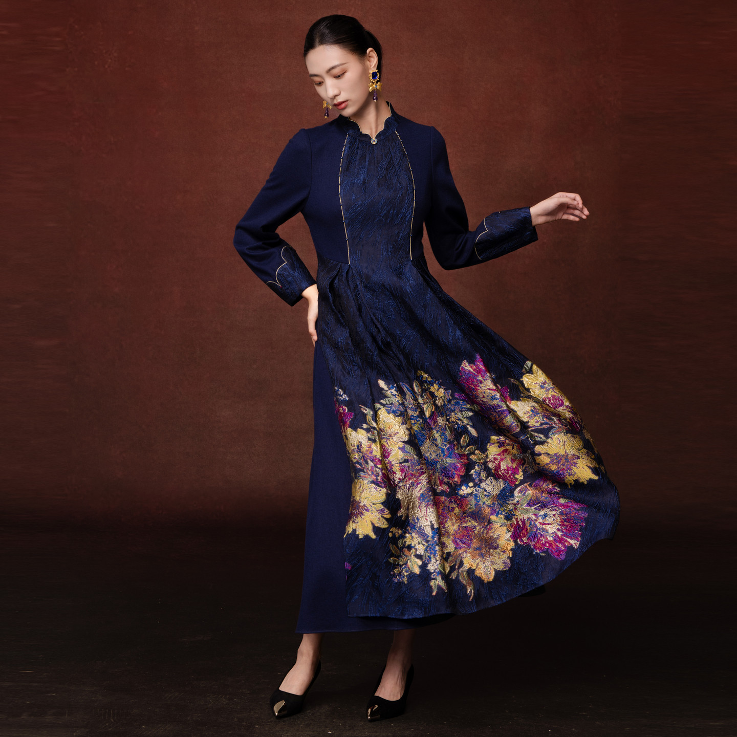 吉祥衣家新中式国风新款气质修身显瘦羊毛女装裙子繁花秋冬连衣裙,女装/女士精品,汉服连衣裙,淘宝优惠券,粉丝福利购,淘宝优惠卷