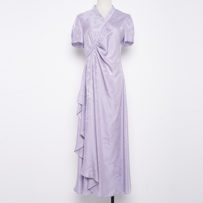 吉祥衣家新中式紫兰秀空蹊连衣裙