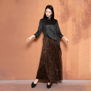 吉祥衣家新中式国风新款桑蚕丝高定女装长裙气质长袖连衣裙春秋款