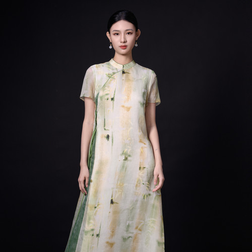 吉祥衣家新中式竹烟槐雨连衣裙