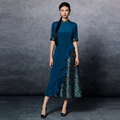 女装 吉祥衣家新中式 国风桑蚕丝裙子气质修身 青羽拂云连衣裙