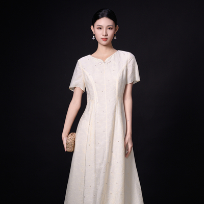 吉祥衣家新中式岩中花影连衣裙