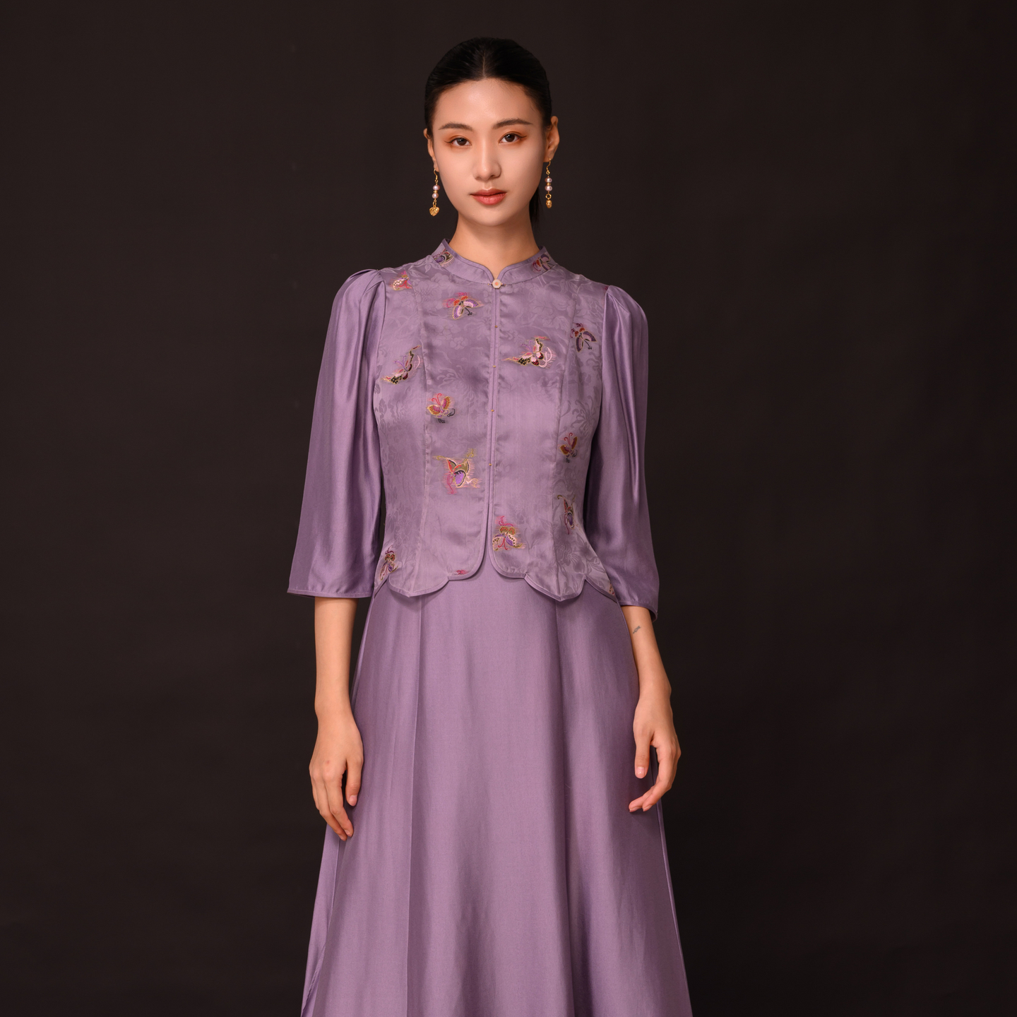 吉祥衣家新中式蝶影烟罗连衣裙