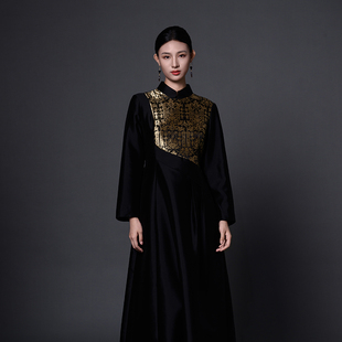 吉祥衣家新中式国风桑蚕丝裙子显瘦修身女装国泰民安连衣裙