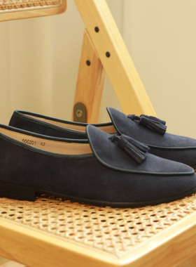 经典秋冬无结构英伦时尚一脚蹬真头层牛皮婚礼西装皮鞋流苏乐福鞋