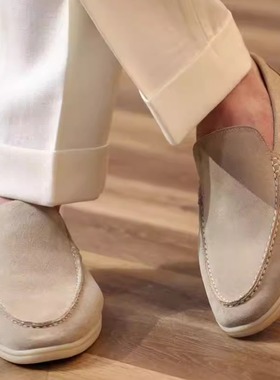 全新summer Walk春夏麂皮套脚意式轻便一脚蹬西装休闲乐福鞋男鞋