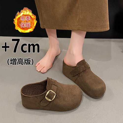 超火无后跟加绒勃肯包头半拖鞋女