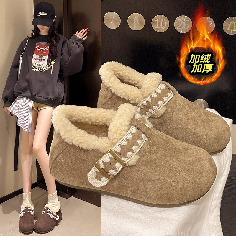 赵露思同款加绒保暖毛绒勃肯鞋女