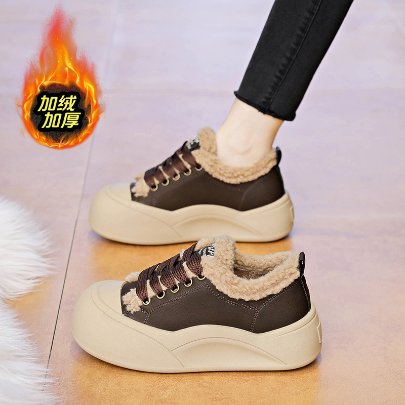 赵露思同款真皮羊毛加绒棉鞋女