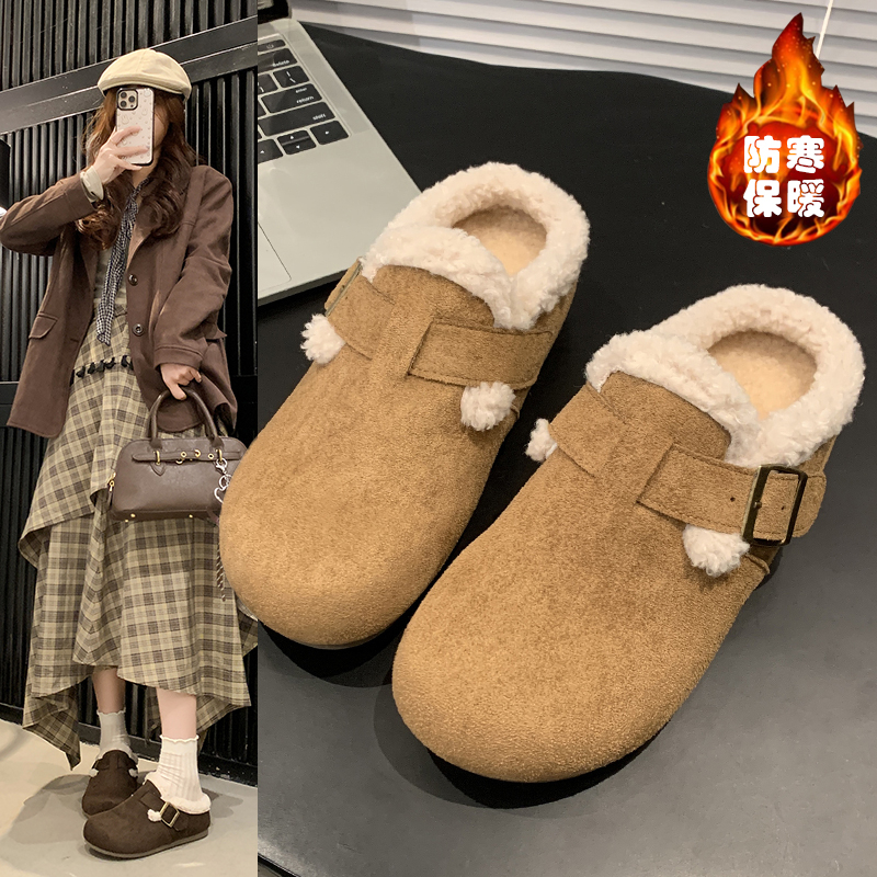 白鹿同款外穿加绒复古勃肯鞋女