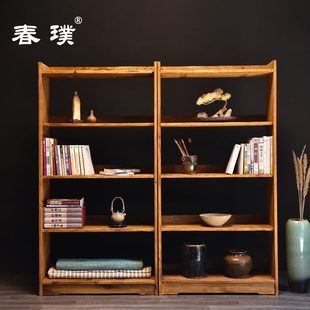 全实木书架置物架落地民俗简易书柜子复古客厅书房多层收纳架家用