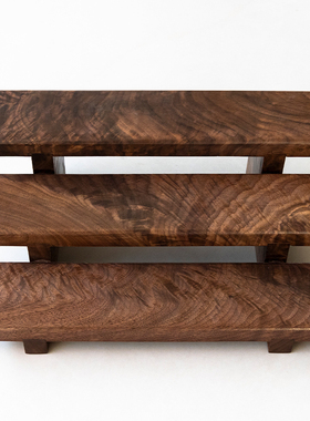 北美黑胡桃金瘤纹三层阶梯置物架香水茶具文玩首饰珠宝展示架