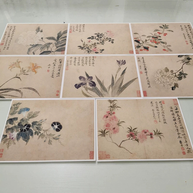 恽寿平春花图册八开复古书画花卉国画真迹艺术微喷仿古墙面装饰画图片
