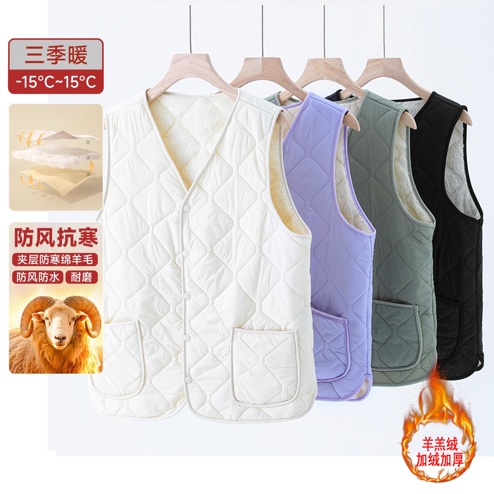 加绒保暖马甲男女冬打底加厚羊毛坎肩内搭轻薄外套内胆羊羔绒背心